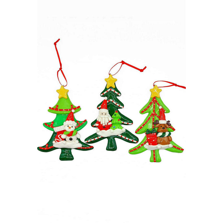 Christmas Ornament - Glossy Gingerbread Tree with Reindeer. Wizardi Festive Decoration F07-N2-12-AA453A