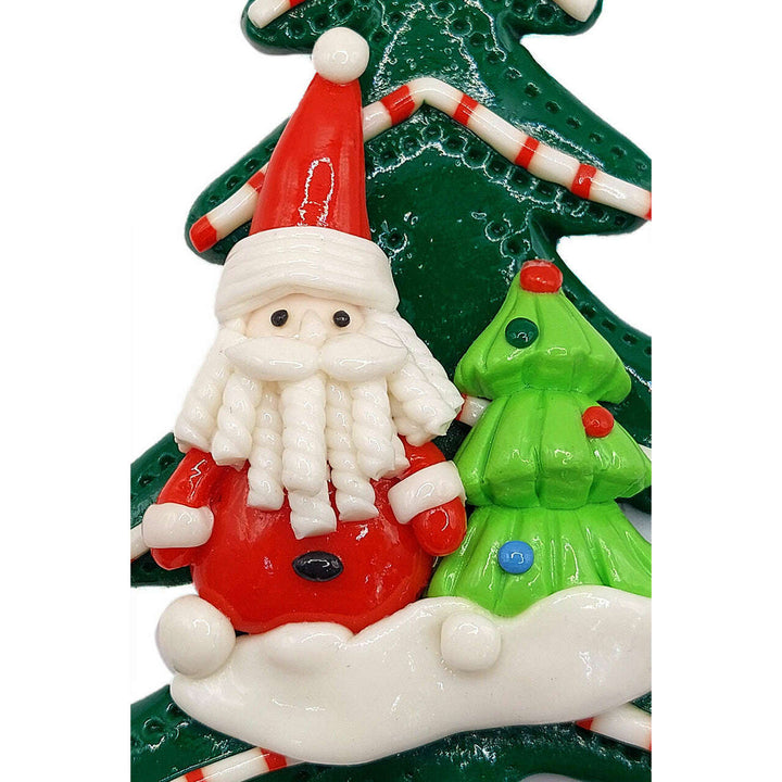 Christmas Ornament - Glossy Gingerbread Tree with Santa. Wizardi Festive Decoration F07-N2-12-AA453B