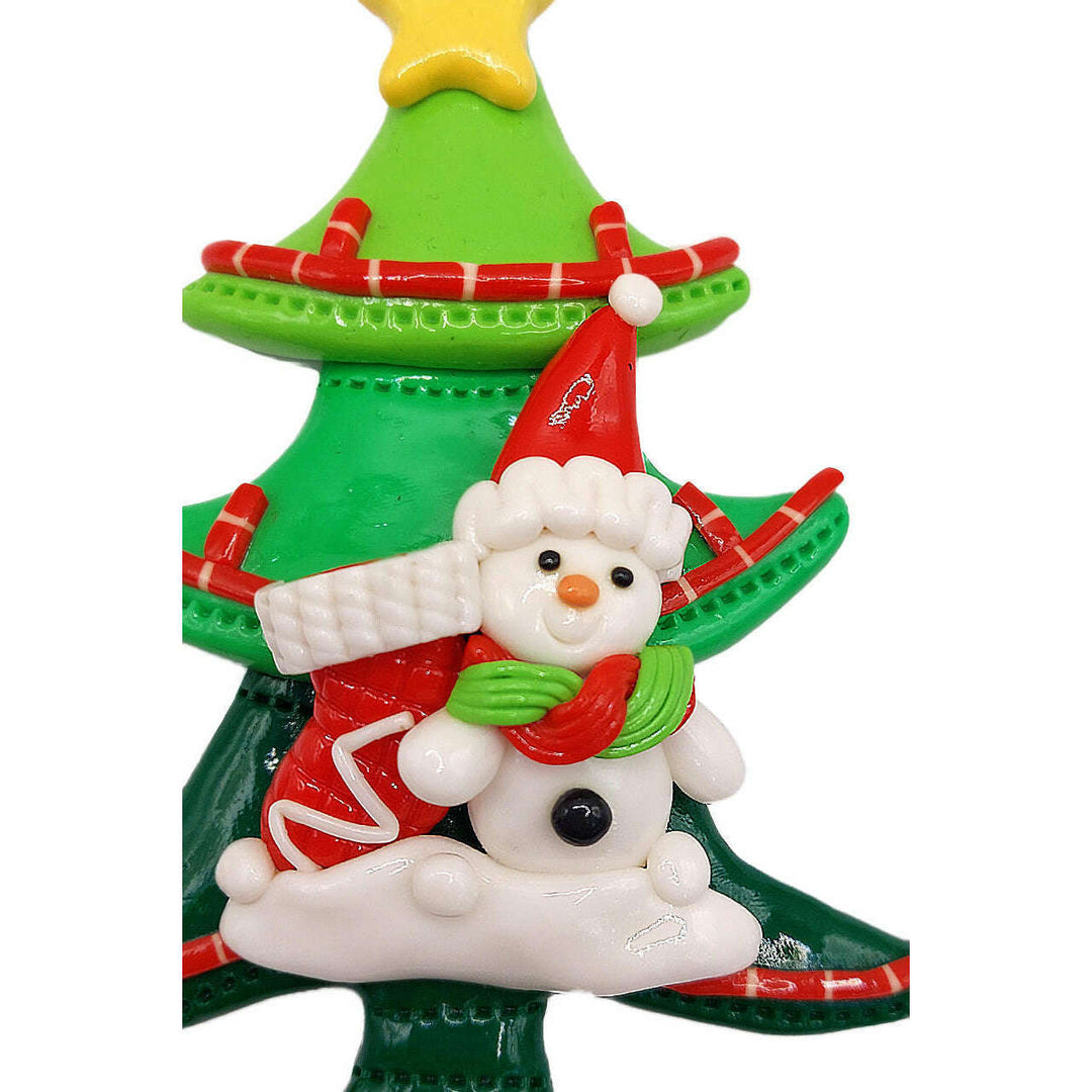 Christmas Ornament - Glossy Gingerbread Tree with Snowman. Wizardi Festive Decoration F07-N2-12-AA453C