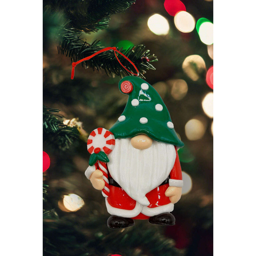 Christmas Ornament Glossy Gingerbread Santa with Candy Cane. Wizardi Festive Decoration F07-N2-7-E2511A
