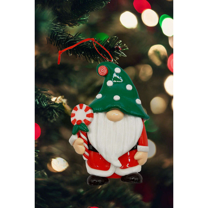 Christmas Ornament Glossy Gingerbread Santa with Candy Cane. Wizardi Festive Decoration F07-N2-7-E2511A