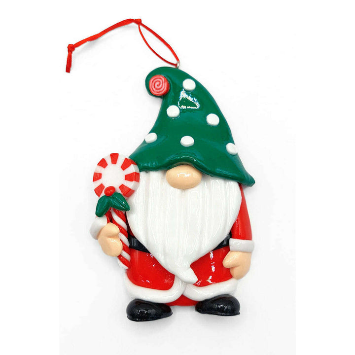 Christmas Ornament Glossy Gingerbread Santa with Candy Cane. Wizardi Festive Decoration F07-N2-7-E2511A