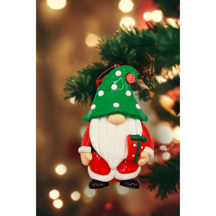 Christmas Ornament Glossy Gingerbread Santa with Wrapped Gift. Wizardi Festive Decoration F07-N2-7-E2511C