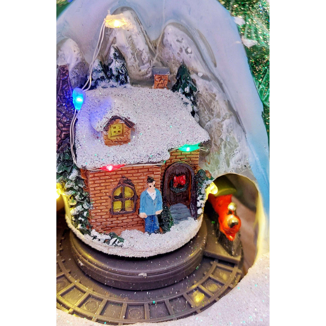 Christmas Tree with Winter Cottage and Train. Christmas Village Wizardi F07-N1-14-2309