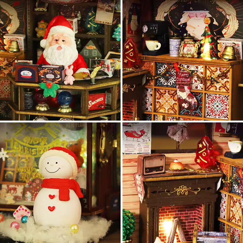 Christmas Wonderland Dollhouse Kit - Miniature Wizardi Roombox Kit with LED Light F07M51-79-ET001