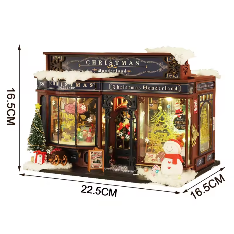 Christmas Wonderland Dollhouse Kit - Miniature Wizardi Roombox Kit with LED Light F07M51-79-ET001