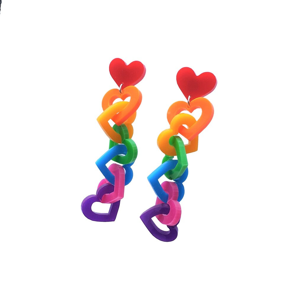 Chunky Rainbow Heart Link Earrings by Cherryloco Jewellery 4