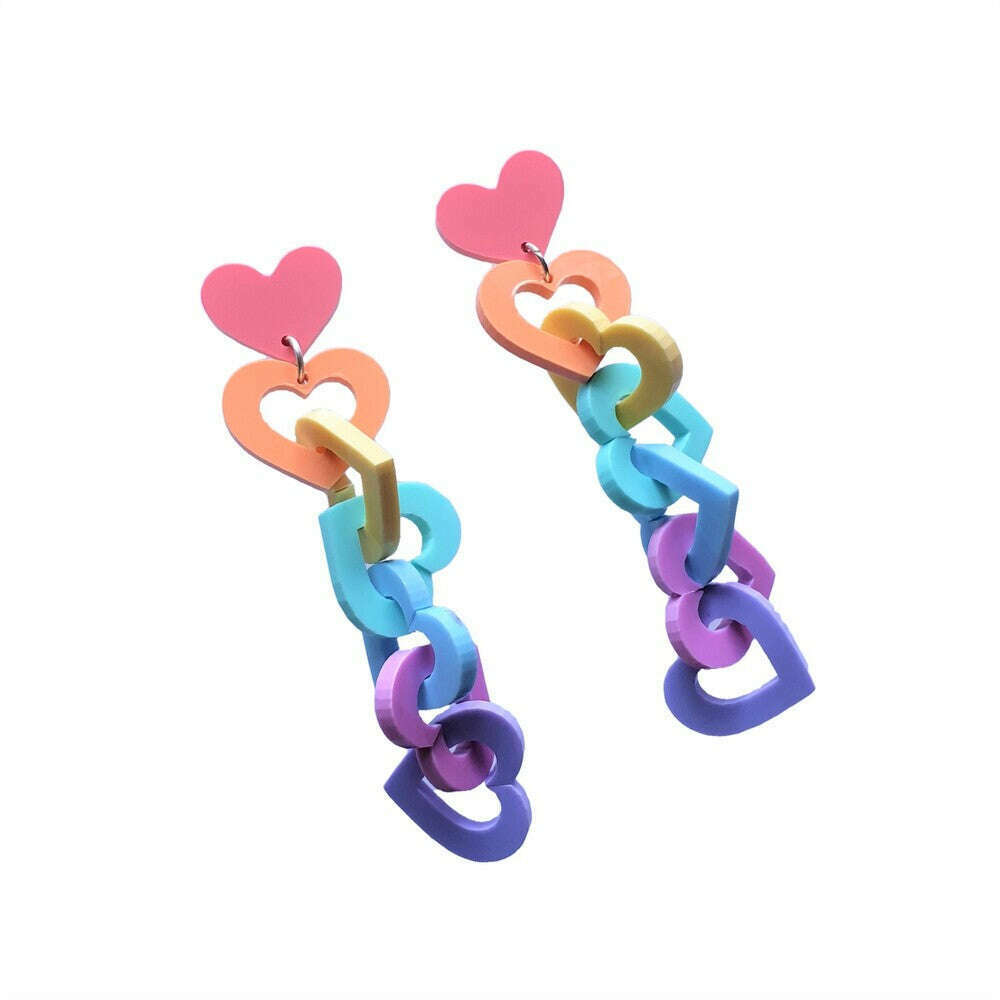 Chunky Rainbow Heart Link Earrings by Cherryloco Jewellery 1