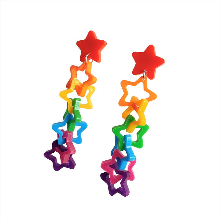Chunky Rainbow Star Link Earrings by Cherryloco Jewellery 1