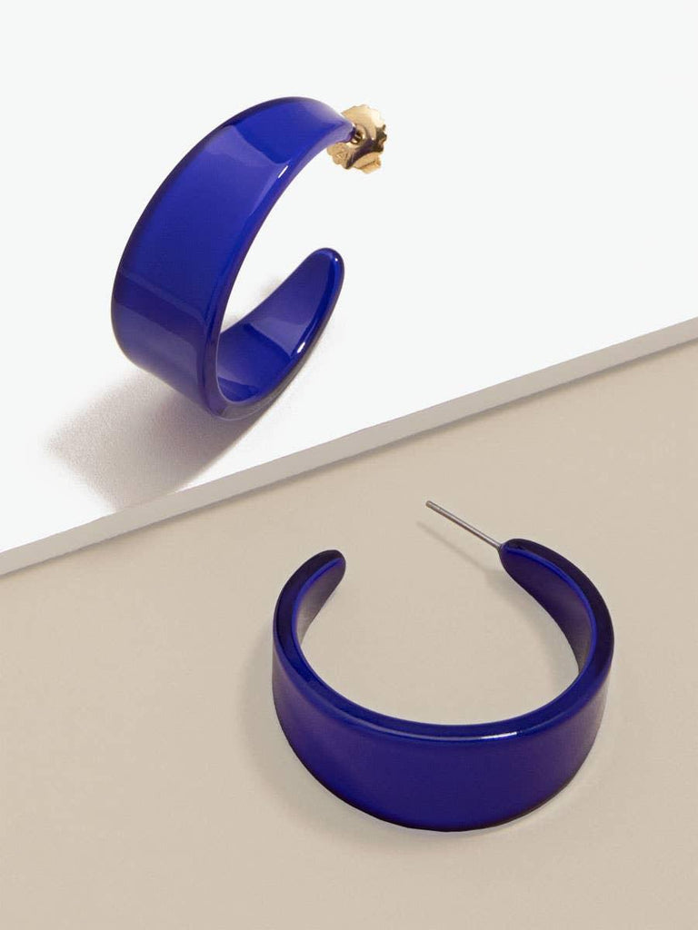 Chunky Resin Hoop Earrings - Cobalt - Quirks!