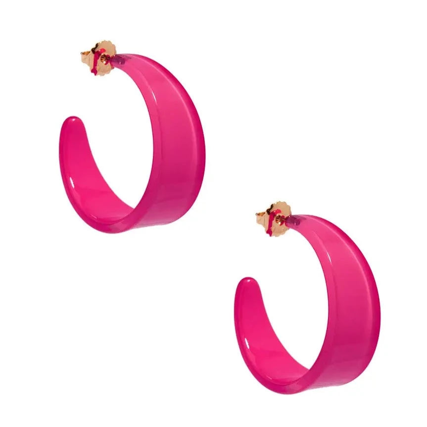 Chunky Resin Hoop Earrings- Hot Pink - Quirks!