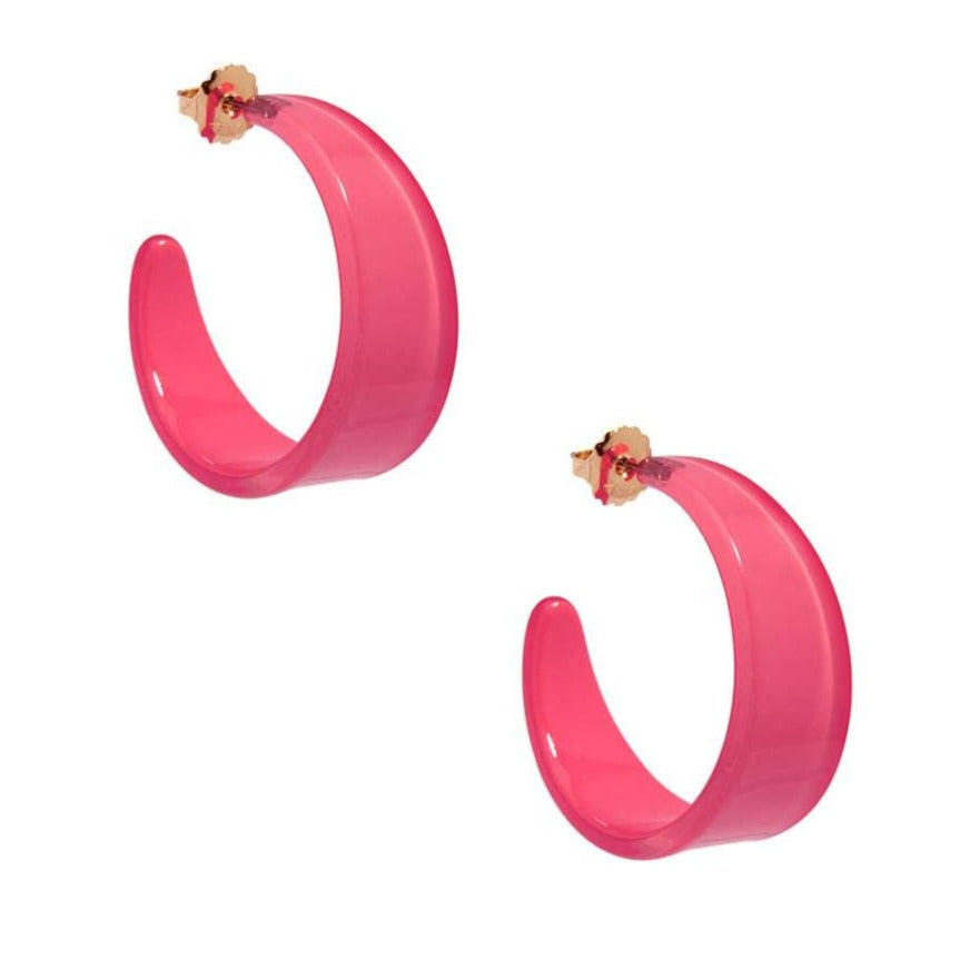Chunky Resin Hoop Earrings-Neon Pink - Quirks!