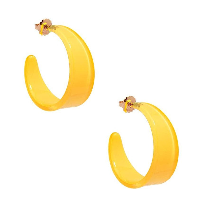 Chunky Resin Hoop Earrings- Yellow - Quirks!