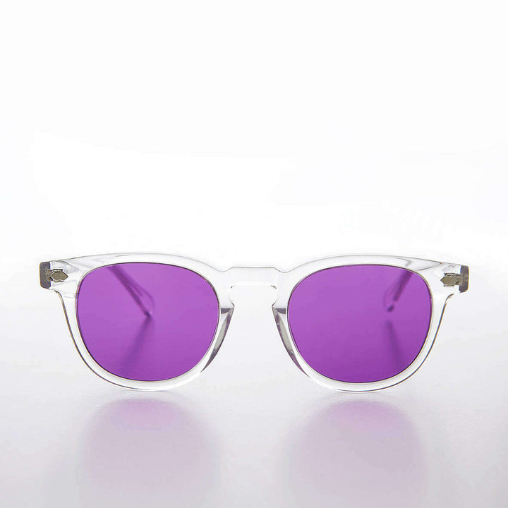Clear Acetate Square Sunglass with Colored Lenses - Benson