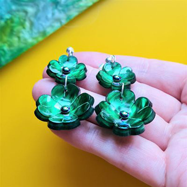 Clover Leaf Charm Earrings Dark Green by Cherryloco Jewellery 3