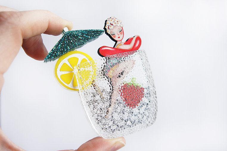 Cocktail Pin Up Girl Brooch by Laliblue – Quirks!