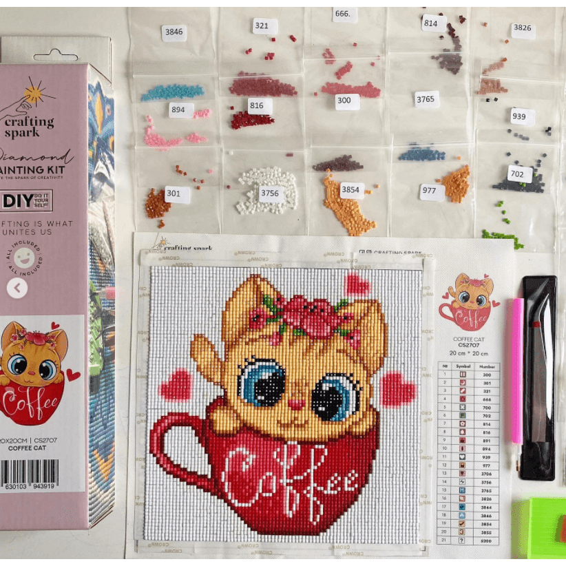 Coffee Cat CS2707 7.9 x 7.9 inches Crafting Spark Diamond Painting Kit