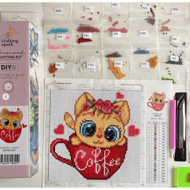 Coffee Cat CS2707 7.9 x 7.9 inches Crafting Spark Diamond Painting Kit