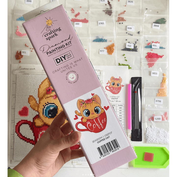 Coffee Cat CS2707 7.9 x 7.9 inches Crafting Spark Diamond Painting Kit