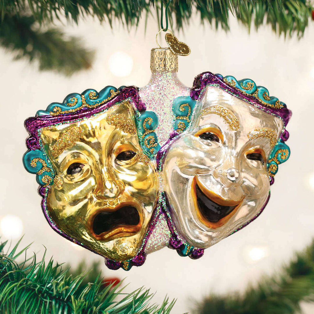 Old World Christmas Comedy And Tragedy Blown Glass Ornament