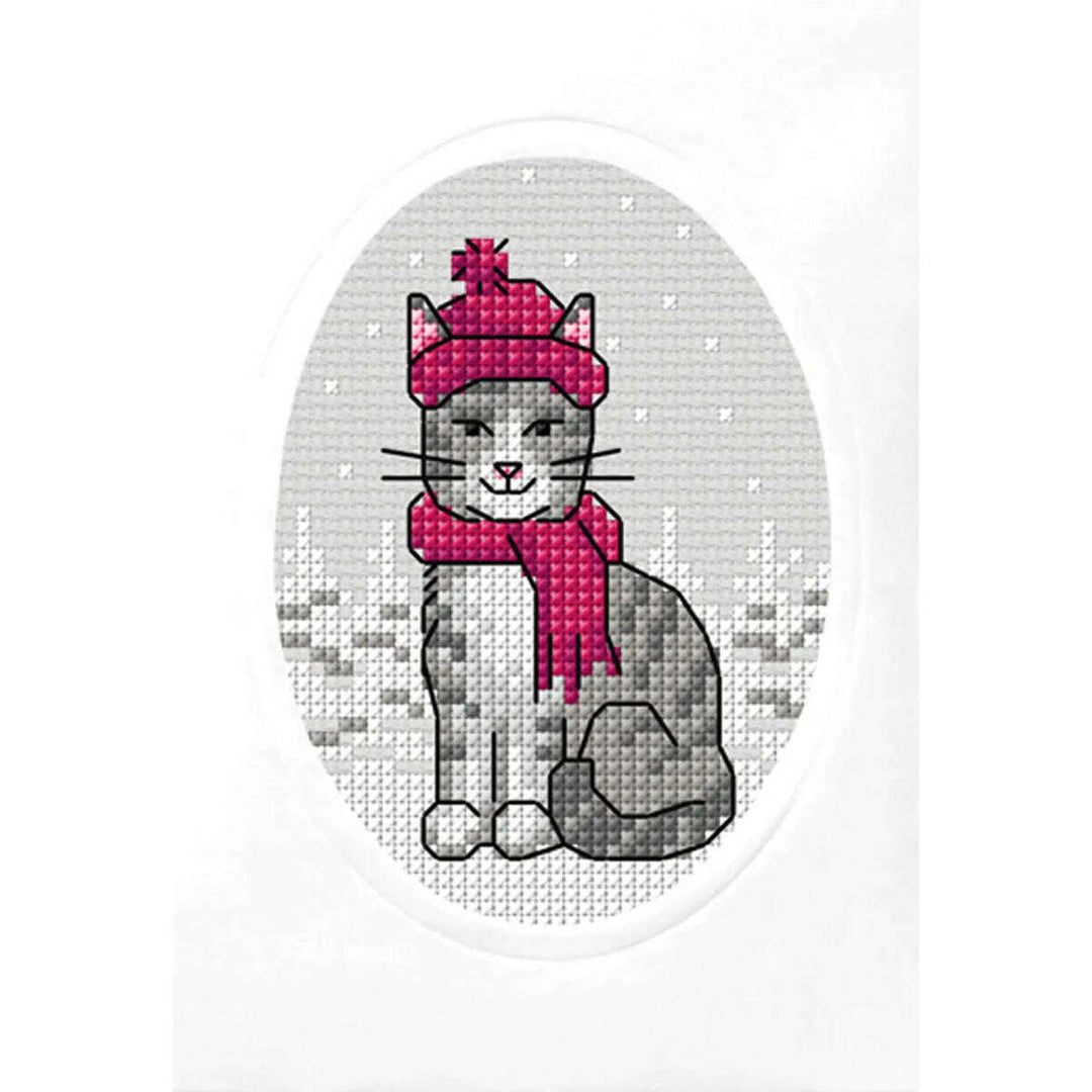 Complete counted cross stitch kit - greetings card Cat in a Red Hat 6319