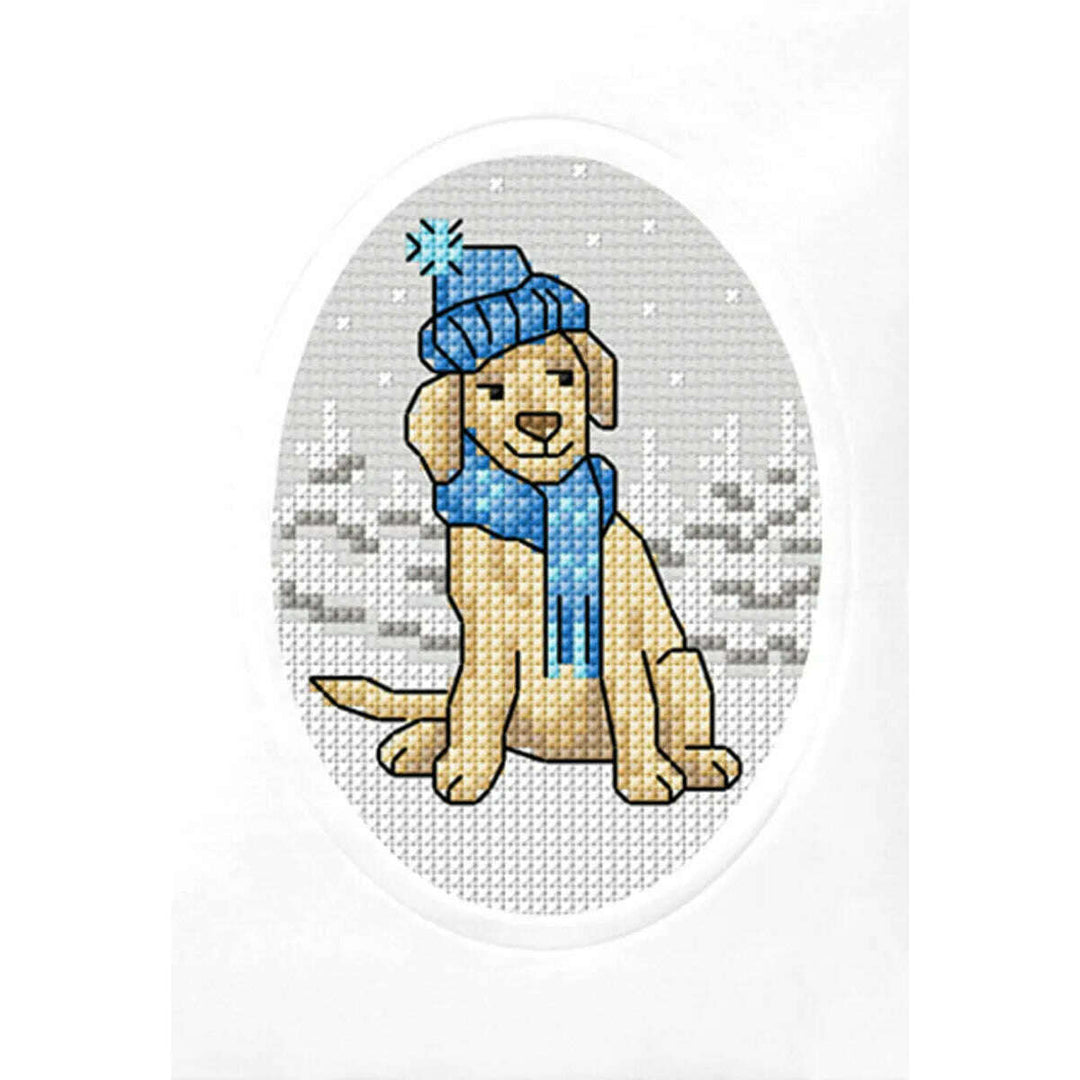 Complete counted cross stitch kit - greetings card Dog in a Blue Hat 6320