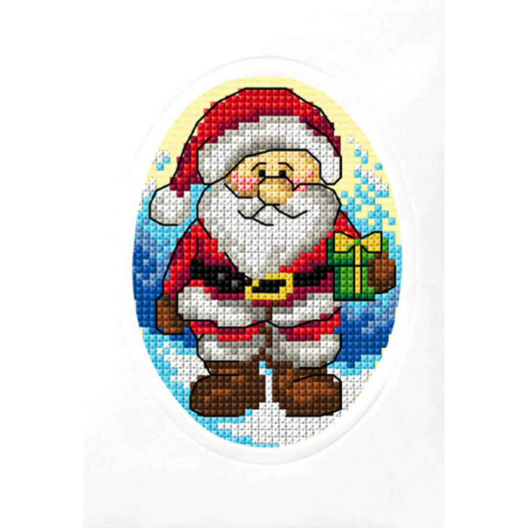 Complete counted cross stitch kit - greetings card Santa Claus with a Gift 6323