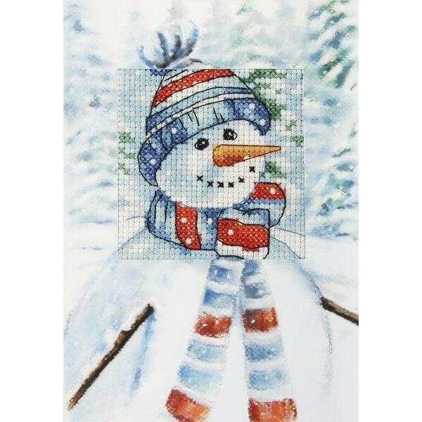 Complete counted cross stitch kit - greetings card "Snowman" 6243