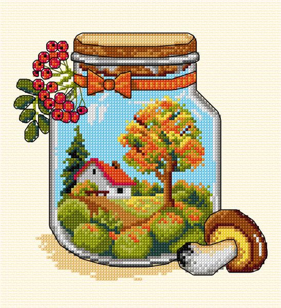 Complete counted cross-stitch kit "Autumn Jar" 7773