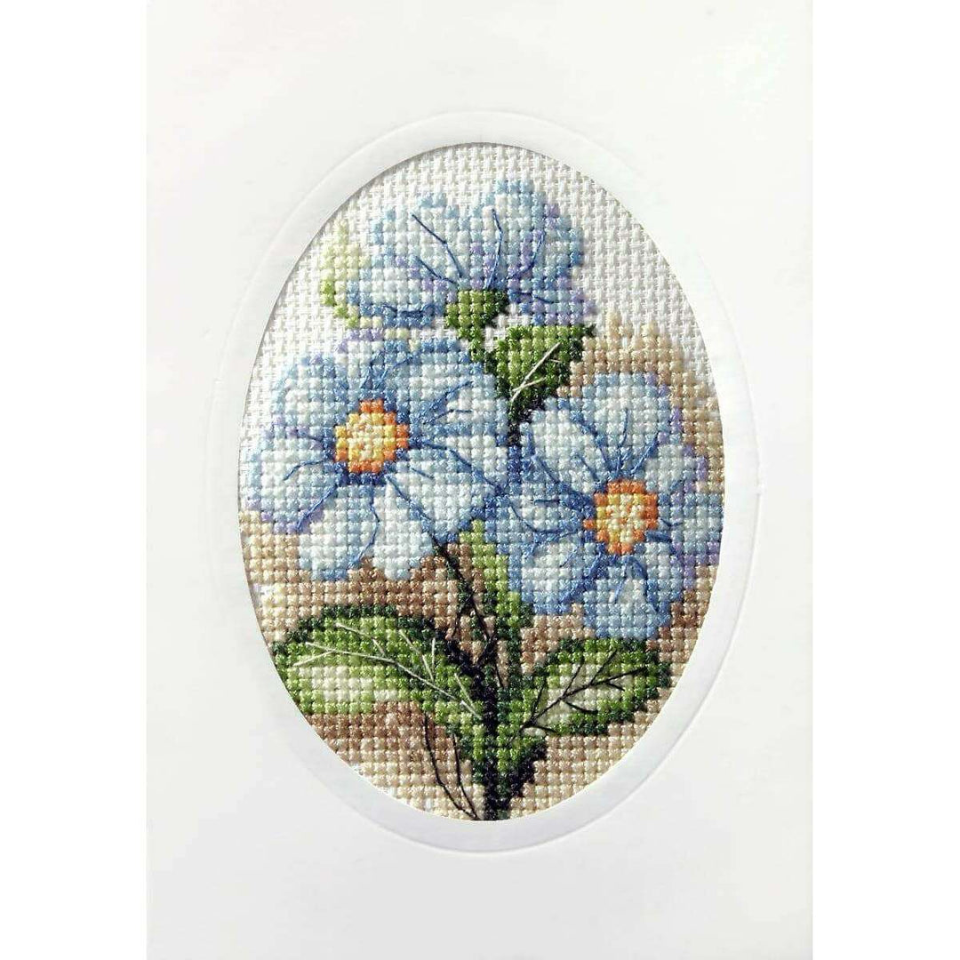 complete cross stitch kit - greetings card "Blue flowers" 6162