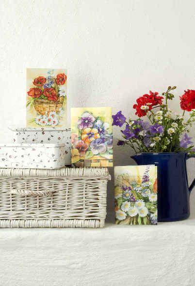 Complete cross stitch kit - greetings card "Pansies" 6213