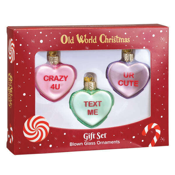 Old World Christmas Conversation Hearts Set Blown Glass Ornament
