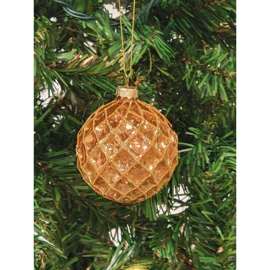Copper Quilted Ball Glass Christmas Ornament F07M7-9-LH76-23186
