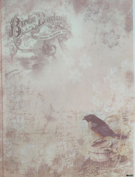 Birdsong Nostalgia Designer Printed AIDA Fabric. Canvas for embroidery with an applied background  KF-1311A
