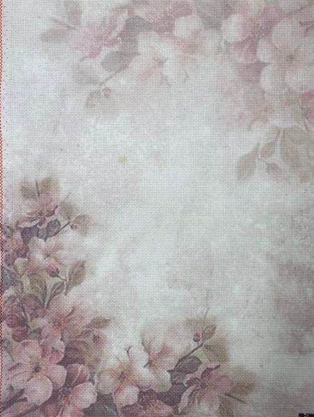 Blush Bloom Designer Printed AIDA Fabric. Canvas for embroidery with an applied background  KF-1366A