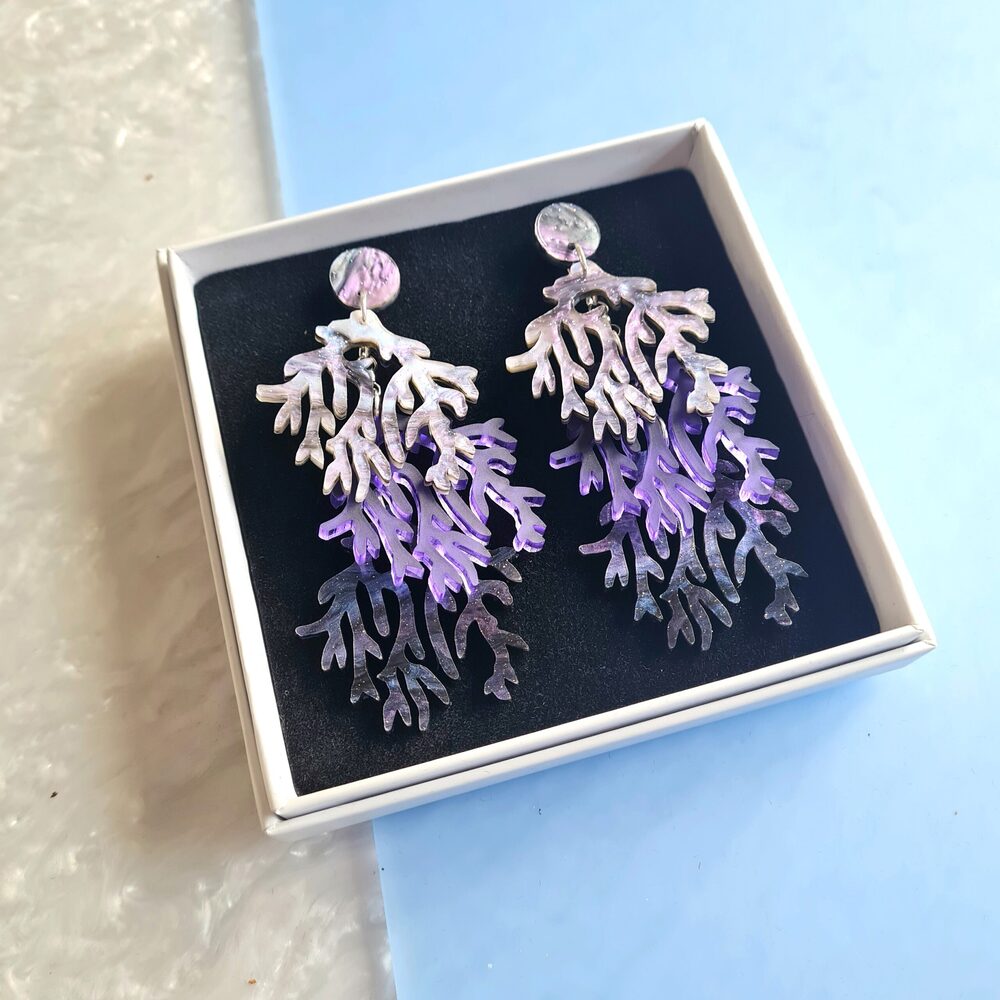 Cosmic Purple Seaweed Charm Earrings by Cherryloco Jewellery 1