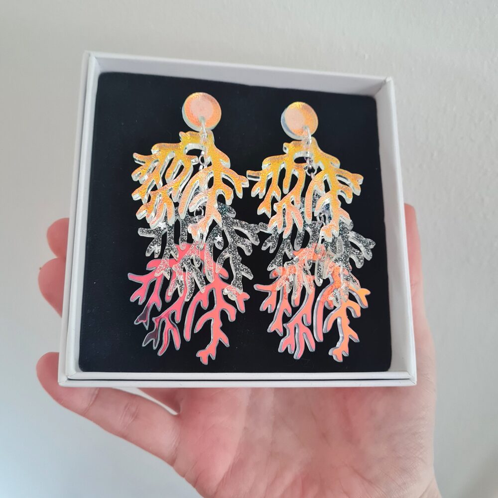 Cosmic Rainbow Seaweed Coral Charm Earrings by Cherryloco Jewellery 1