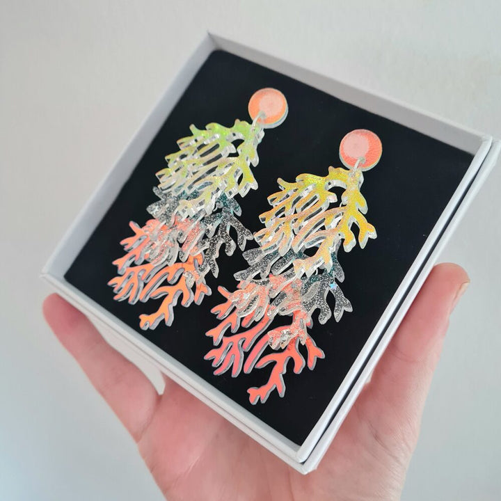 Cosmic Rainbow Seaweed Coral Charm Earrings by Cherryloco Jewellery