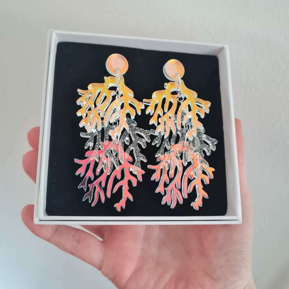 Cosmic Rainbow Seaweed Coral Charm Earrings by Cherryloco Jewellery 1