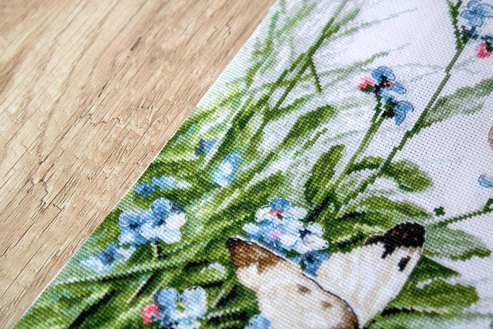 Counted Cross Stitch Kit Butterflies and bluebird flowers Leti939