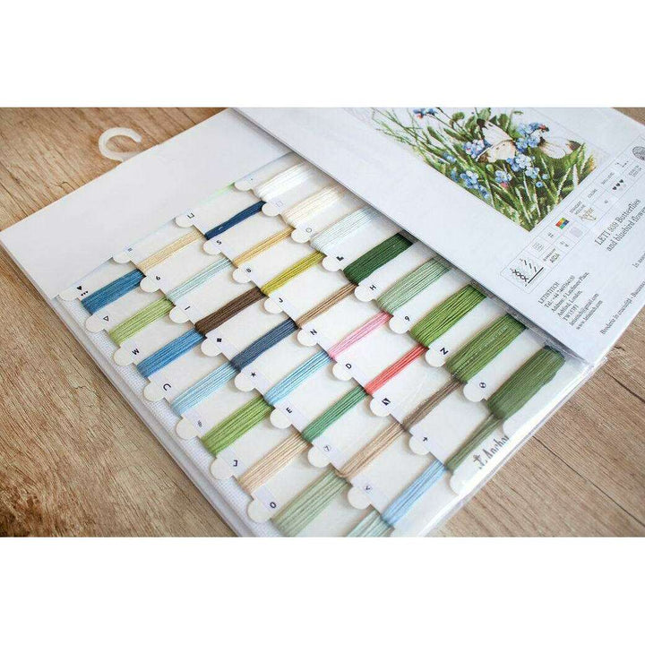 Counted Cross Stitch Kit Butterflies and bluebird flowers Leti939