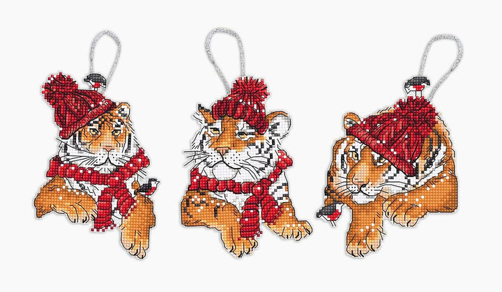 Counted Cross Stitch Kit Christmas Tigers Toys set of 3 pcs L8017