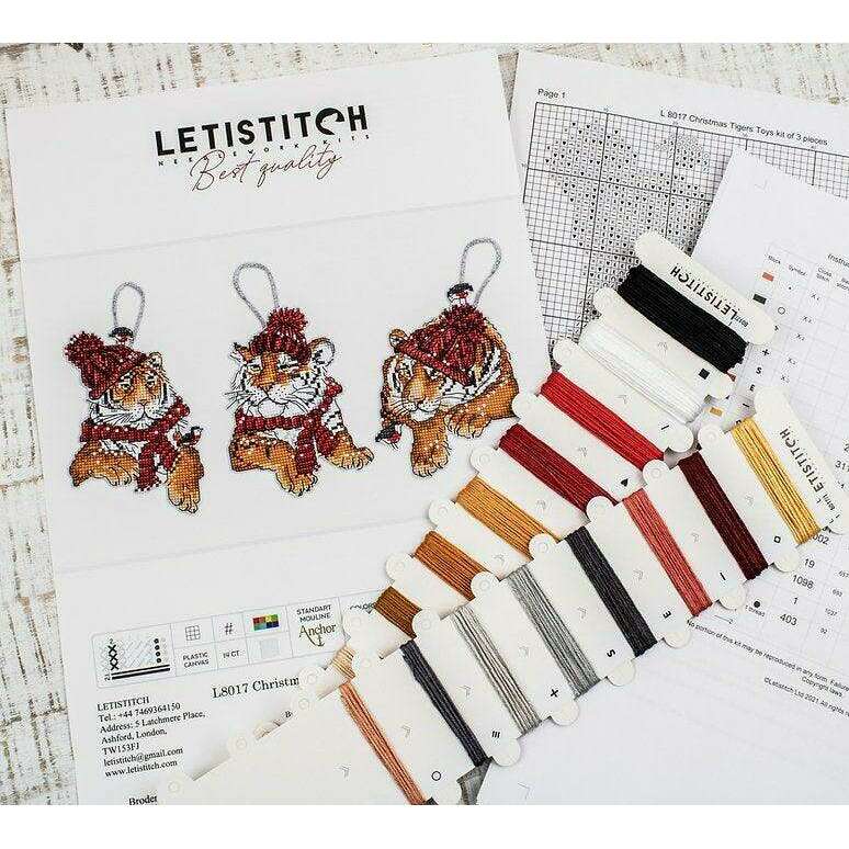 Counted Cross Stitch Kit Christmas Tigers Toys set of 3 pcs L8017
