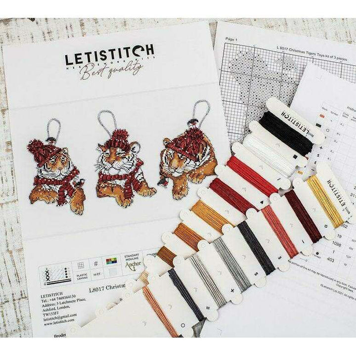 Counted Cross Stitch Kit Christmas Tigers Toys set of 3 pcs L8017
