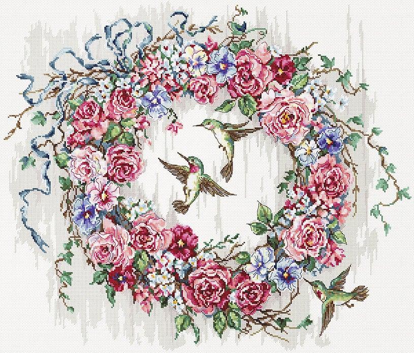 Counted Cross Stitch Kit Hummingbird Wreath Leti990