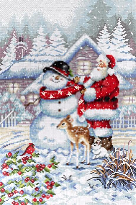 Counted Cross Stitch Kit Snowman and Santa L8015