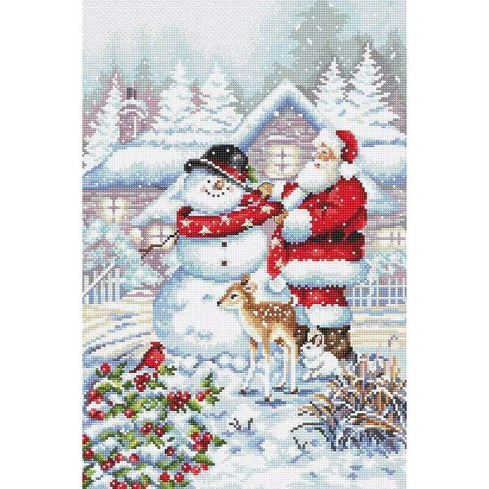 Counted Cross Stitch Kit Snowman and Santa L8015