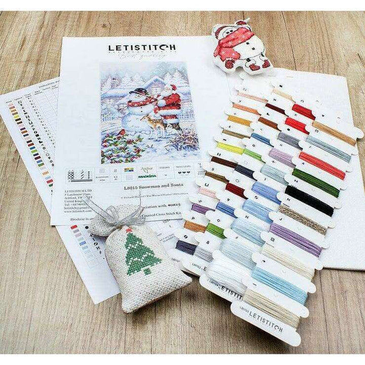 Counted Cross Stitch Kit Snowman and Santa L8015