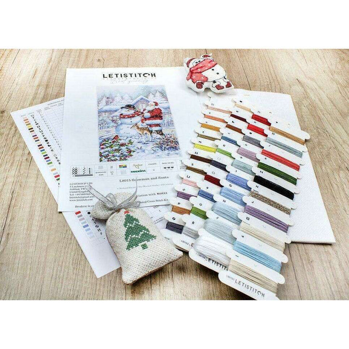 Counted Cross Stitch Kit Snowman and Santa L8015