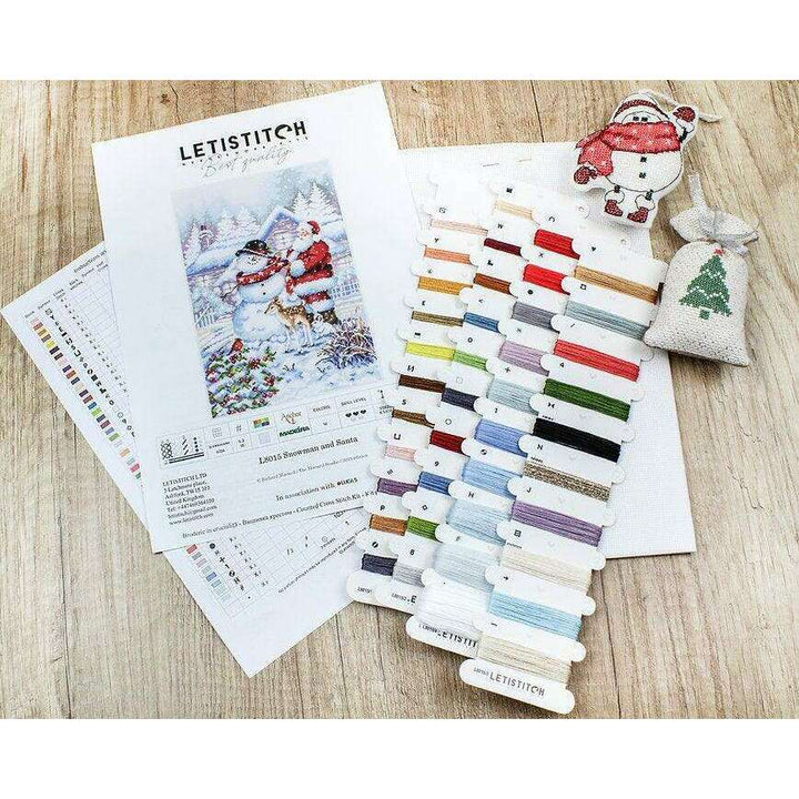 Counted Cross Stitch Kit Snowman and Santa L8015